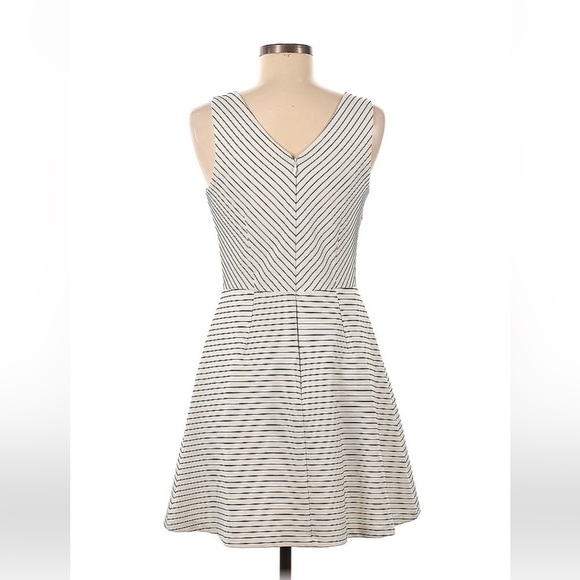 Loft White Black Stripes Double V Neck Dress Fit n Flare - Picture 2 of 4
